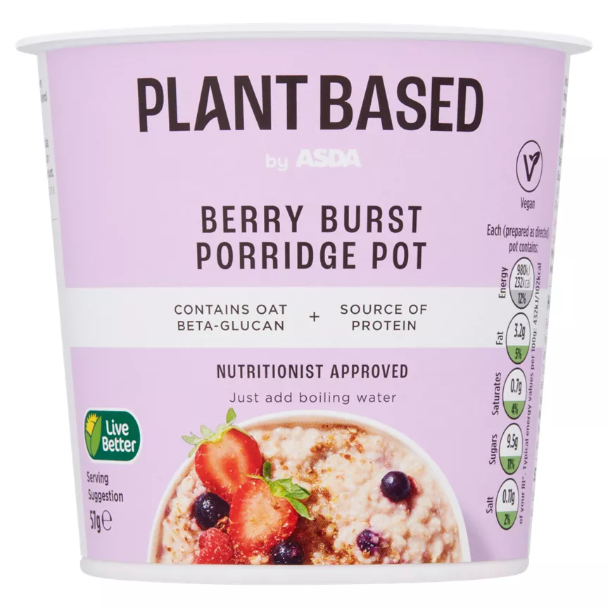 Plant Based by ASDA Berry Burst Porridge Pot 57g