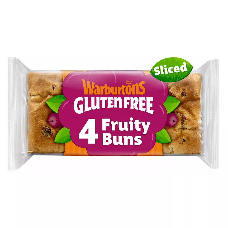 Warburtons Gluten Free 4 Sliced Fruity Buns with Cinnamon & Raisin
