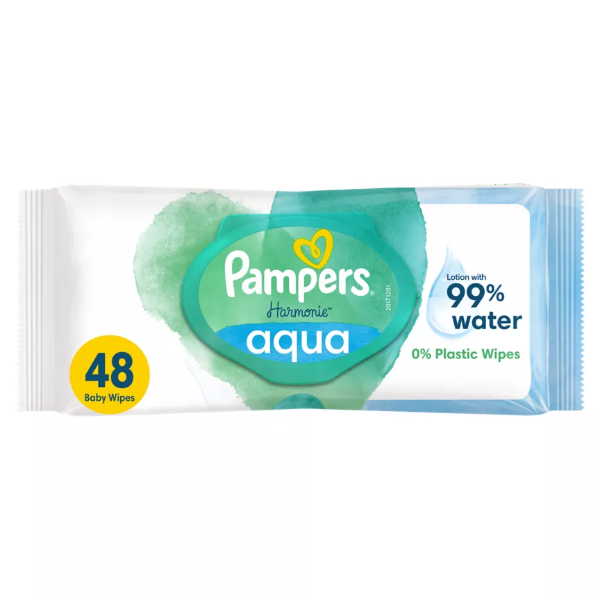 Pampers Harmonie Aqua Baby Wipes 1 Pack = 48 Baby Wet Wipes - Image 1