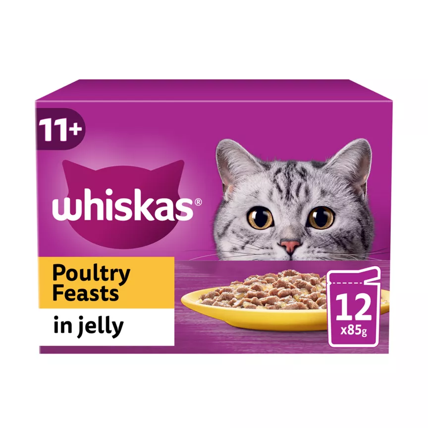 Whiskas 11+ Poultry Feasts Senior Wet Cat Food Pouches in Jelly 12 x 85g