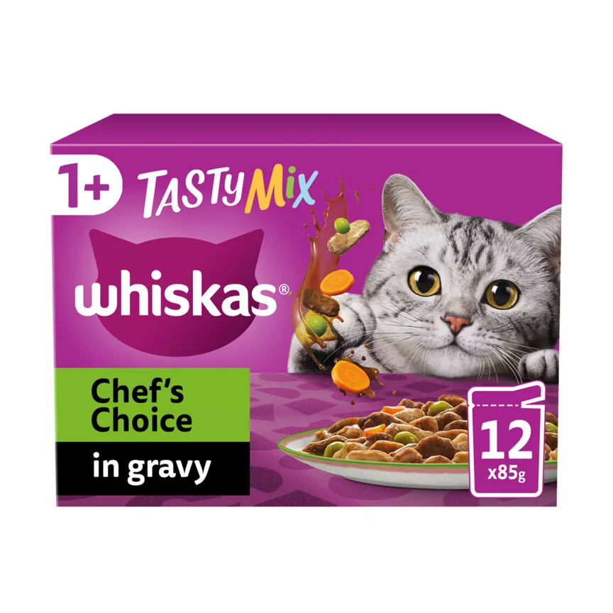 Whiskas 1+ Chef's Choice Mix Adult Wet Cat Food Pouches in Gravy 12 x 85g