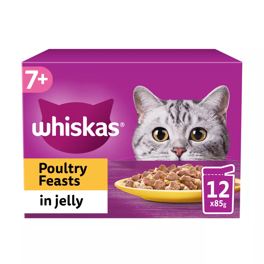 Whiskas 7+ Poultry Feasts Senior Wet Cat Food Pouches in Jelly 12 x 85g