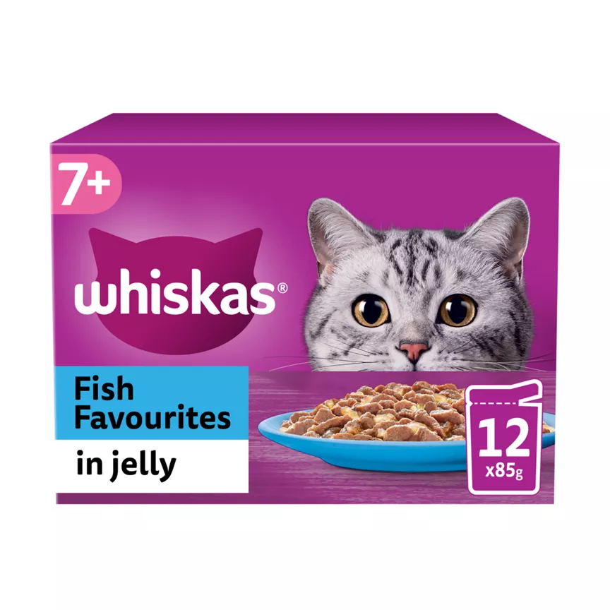Whiskas 7+ Fish Favourites Senior Wet Cat Food Pouches in Jelly 12 x 85g