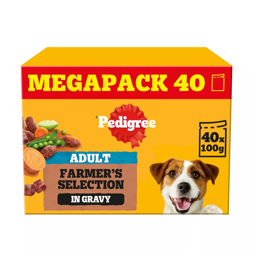 Pedigree Adult Wet Dog Food Pouches Farmer's Selection in Gravy 40 x 100g