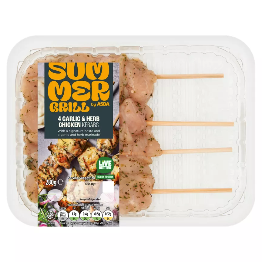 SUMMER GRILL by ASDA Flavourful Garlic & Herb Chicken Kebab 280g