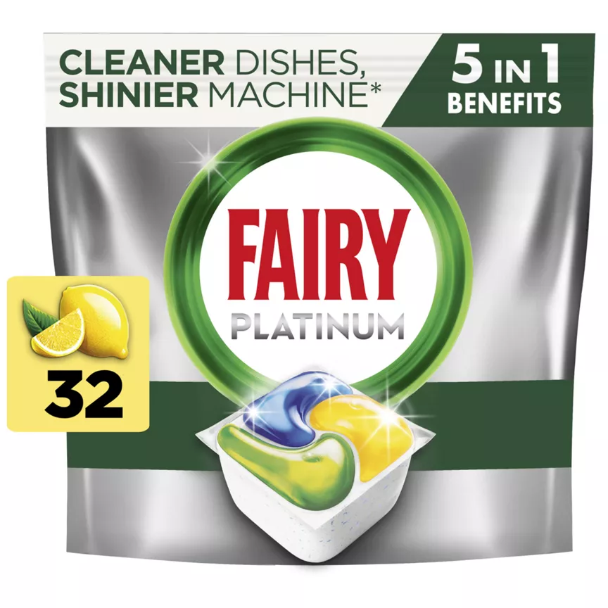 Fairy Platinum All In One Dishwasher Tablets Lemon, 32 Tablets