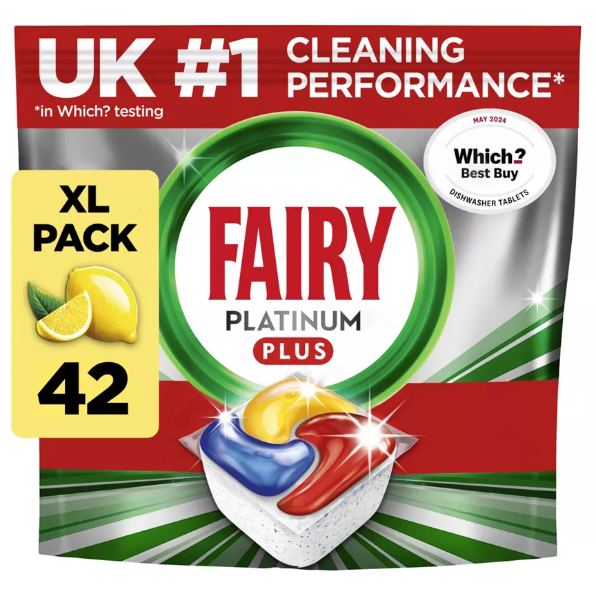 Fairy Platinum Plus All In One Dishwasher Tablets Lemon, 42 Tablets