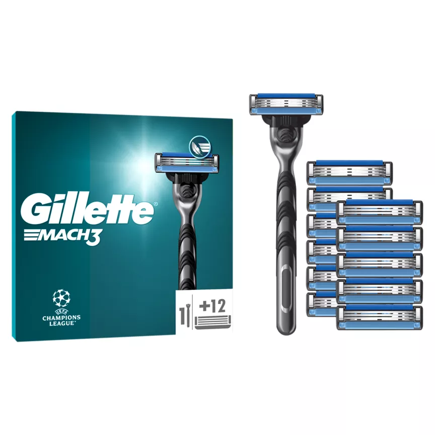 Gillette Mach3 Razor for Men, 1 Razor, 12 Blade Refills