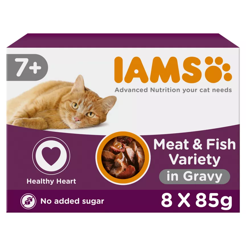 Iams Delights 7+ Senior Wet Cat Food Pouches Land & Sea Collection in Gravy