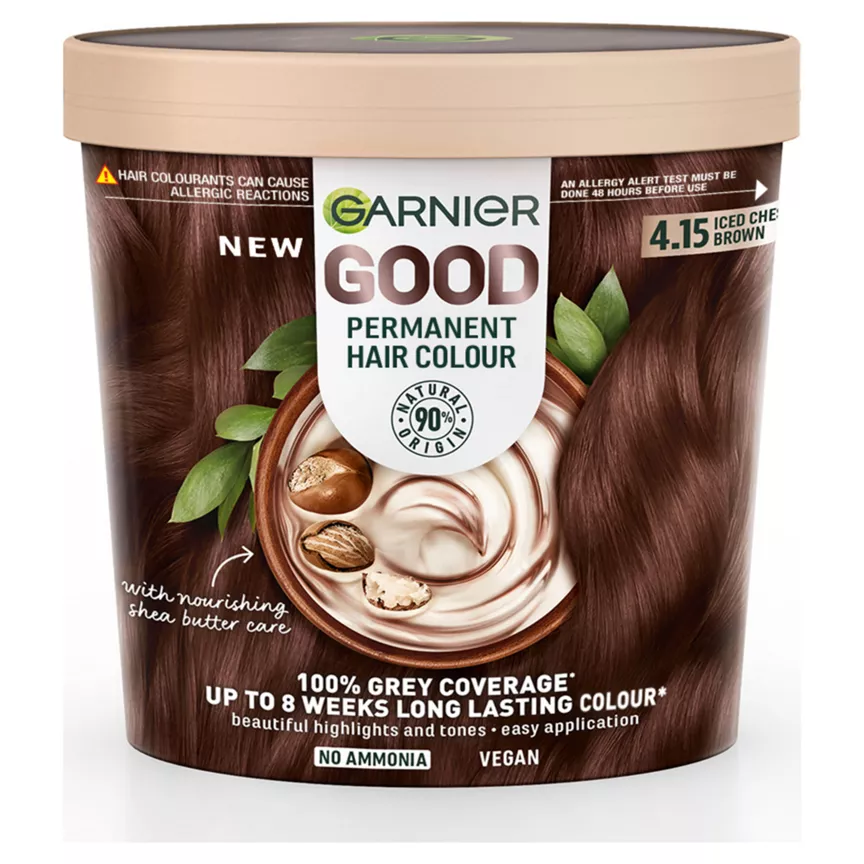 Garnier Good Permanent Hair Dye No Ammonia Formula 100% Grey Coverage 4.15 Iced Chestnut Brown