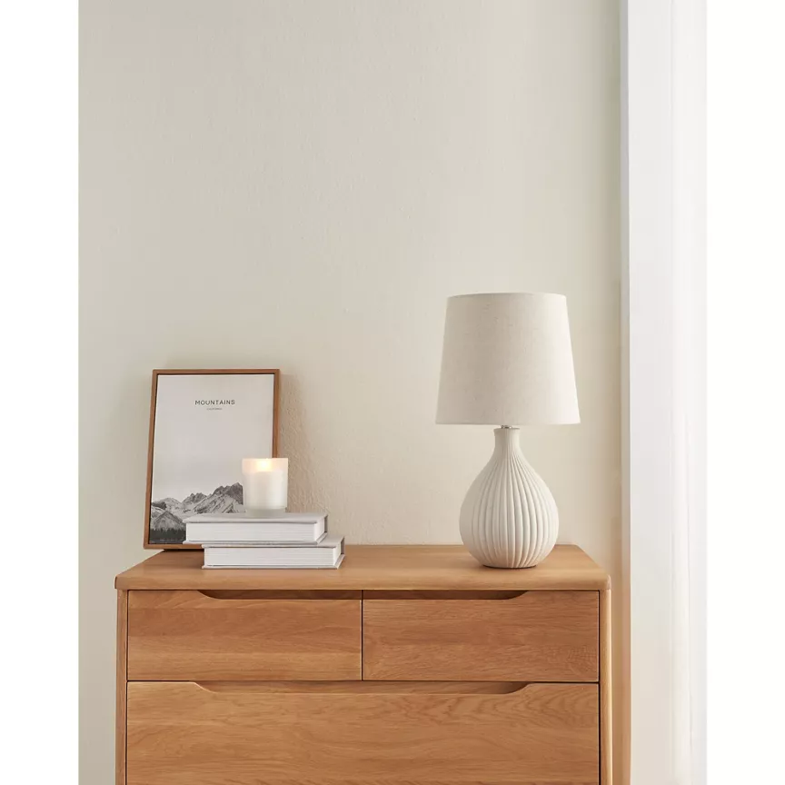 George Home Cream Fluted Linen Large Table Lamp