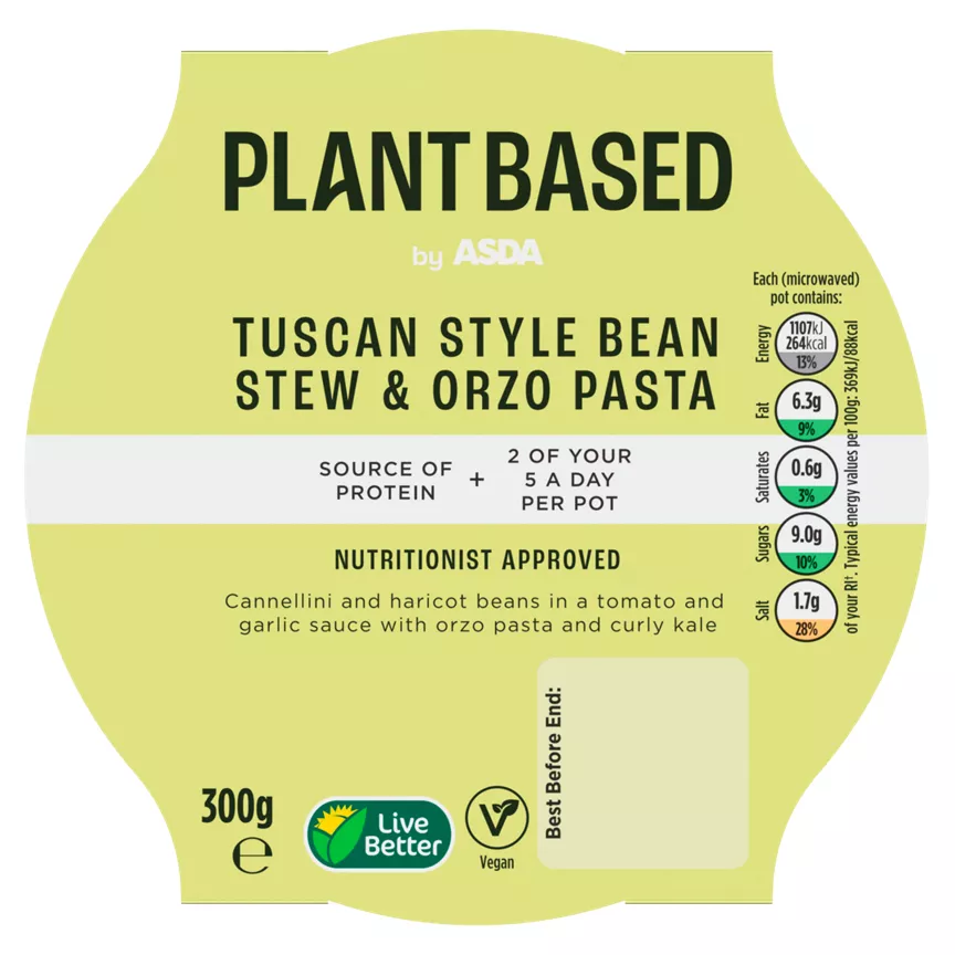 ASDA Plant Based Tuscan Style Bean Stew & Orzo Pasta 300g