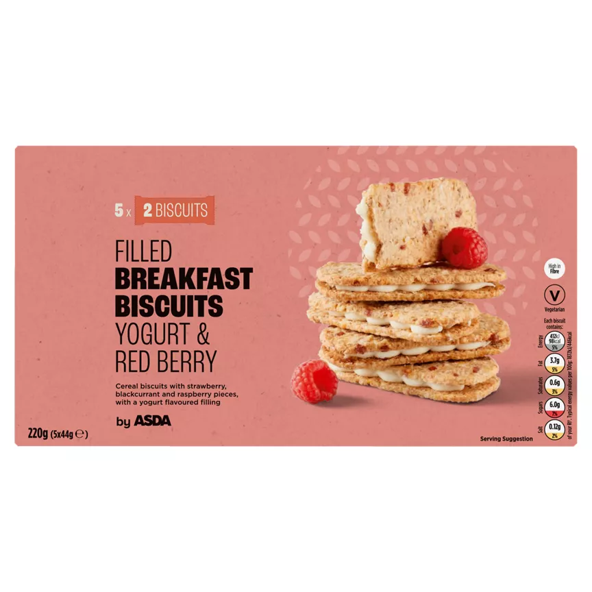 ASDA Filled Breakfast Biscuits Yogurt & Red Berry 5 x 44g