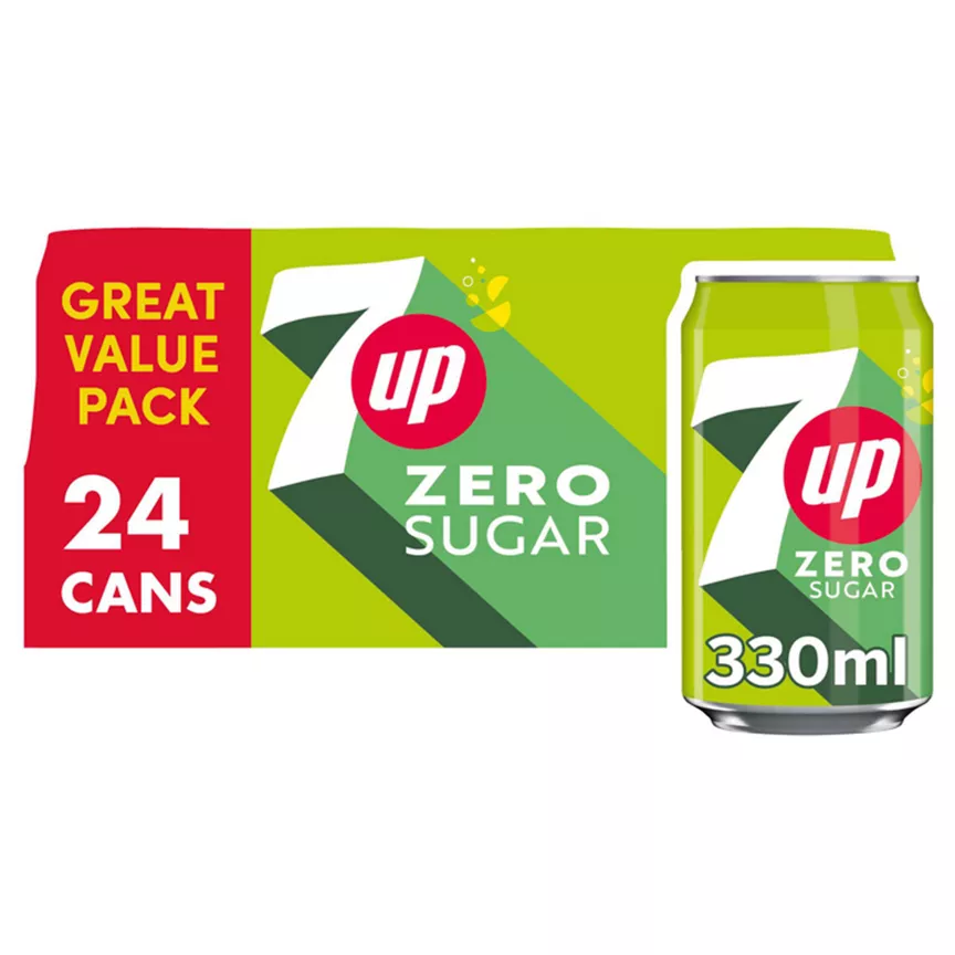 7UP Zero Sugar Free Lemon & Lime Cans 24 x 330ml - Image 1