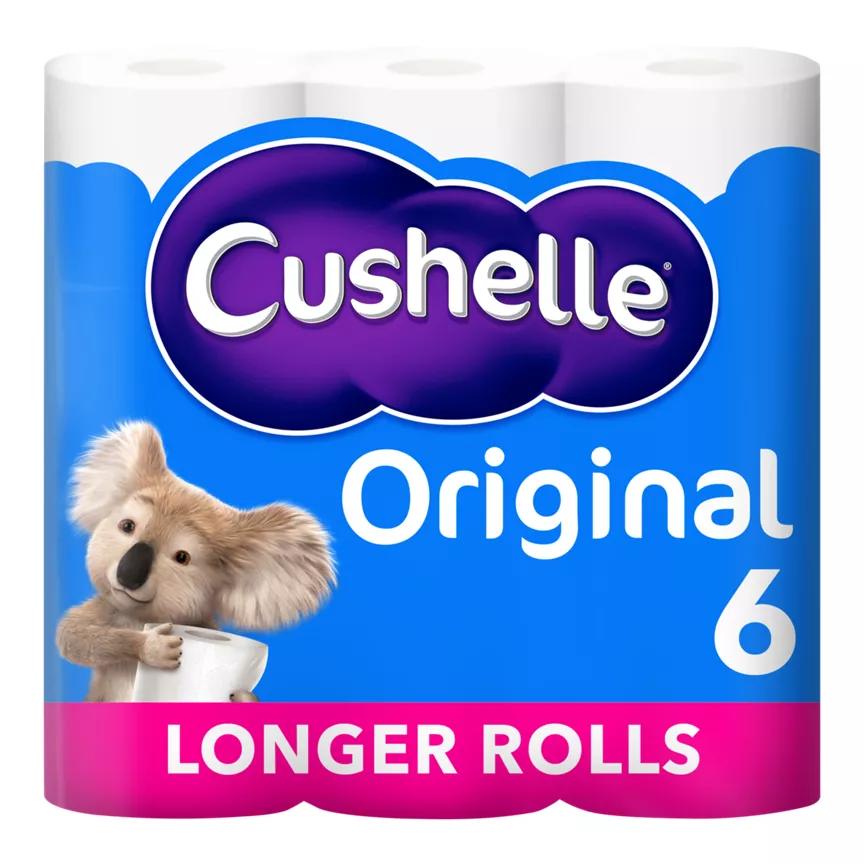 Cushelle Original 50% Longer Lasting Toilet Tissue 6 Equals 9 Regular Rolls