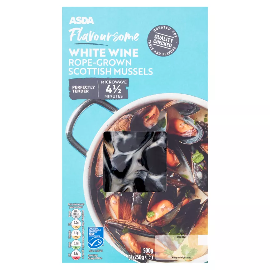 ASDA Flavoursome White Wine Rope-Grown Scottish Mussels 2 x 250g (500g)