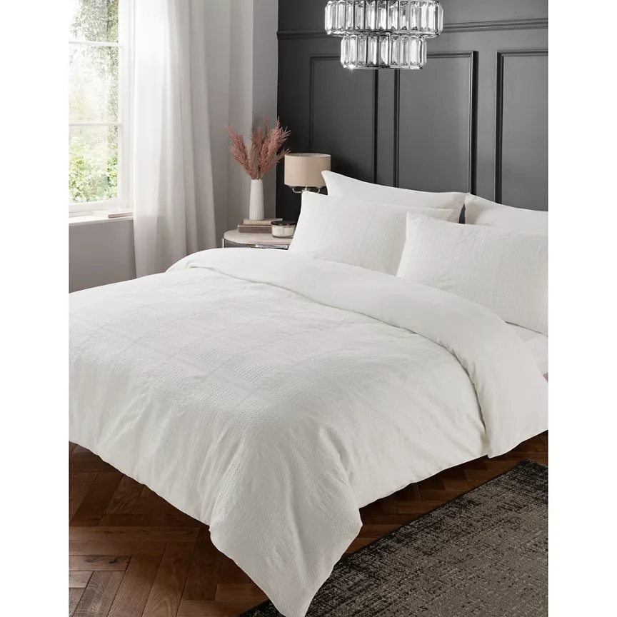 George Home White Pop Checked Waffle Duvet Set - Super King