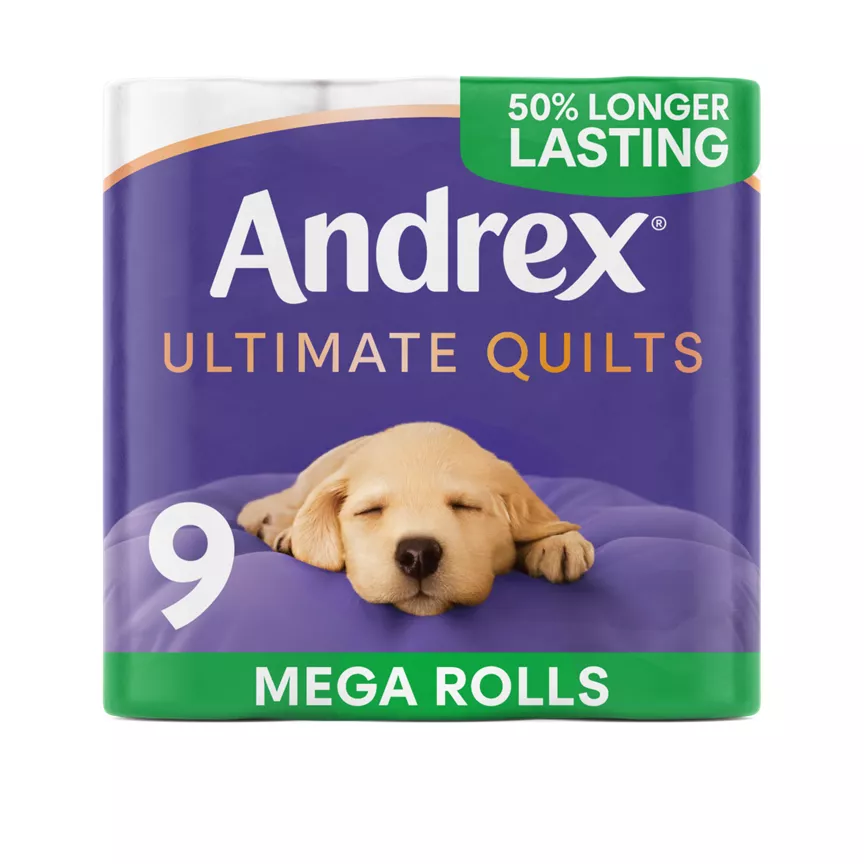 Andrex Ultimate Quilts Toilet Tissue Mega Rolls, 9 Quilted Toilet Rolls - Image 1