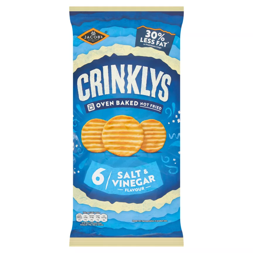 Jacob's Jacob’s Crinklys Salt & Vinegar 30% Less Fat Baked Snacks Multipack 6x23g, 138g