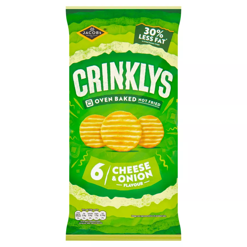 Jacob's Crinkly's Cheese & Onion Flavour Baked Snacks Multipack 6x23g