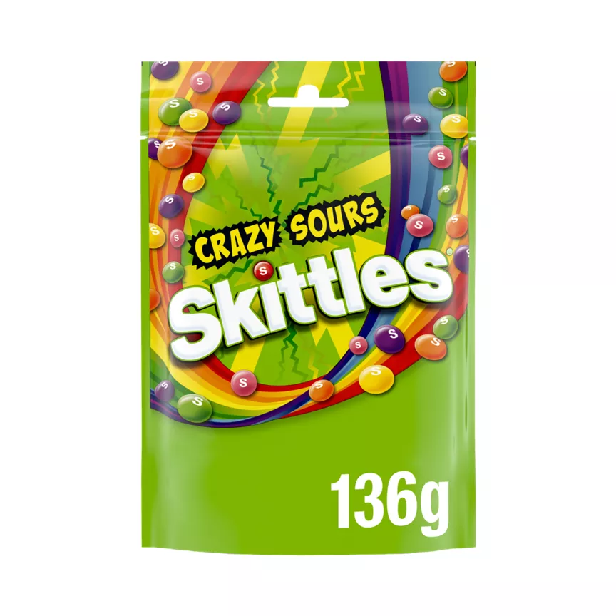 Skittles Vegan Chewy Crazy Sour Sweets Fruit Flavoured Pouch Bag