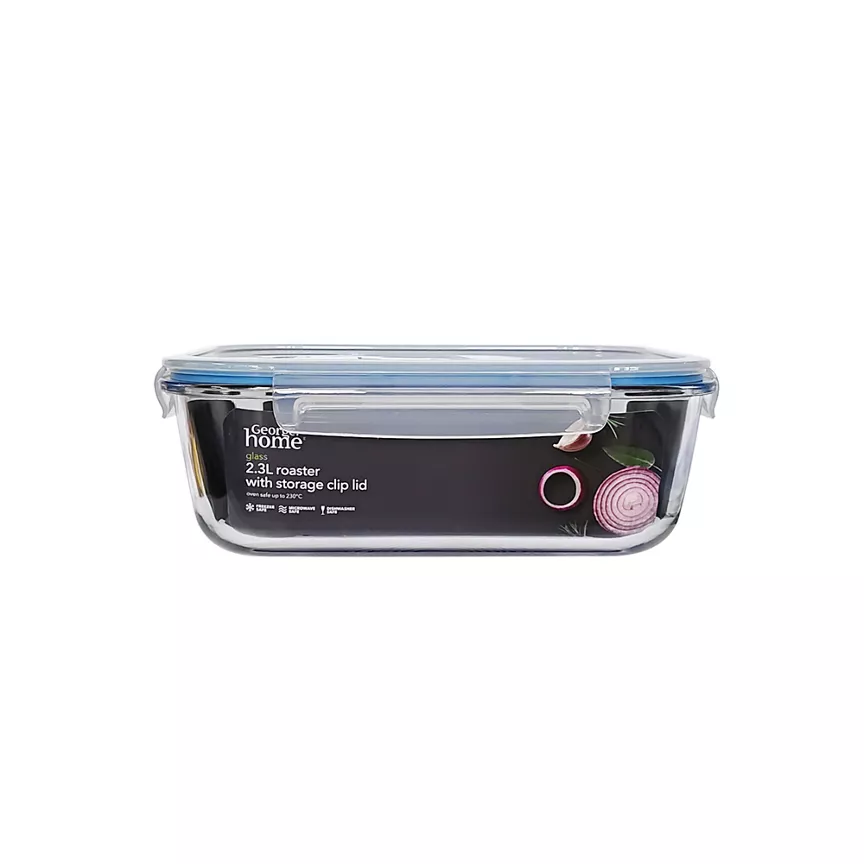 George Home Clear Clip Lid Glass Roaster 25.5cm