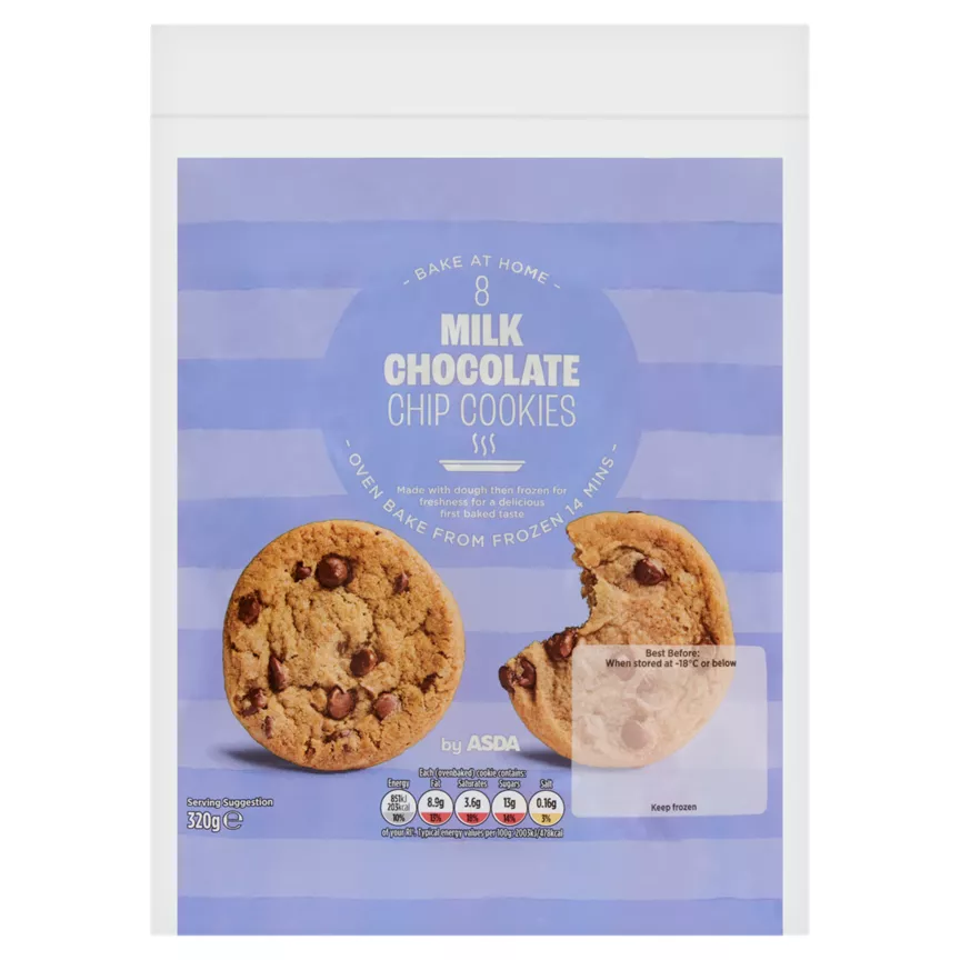 ASDA Bake at Home 8 Milk Chocolate Chip Cookies 320g