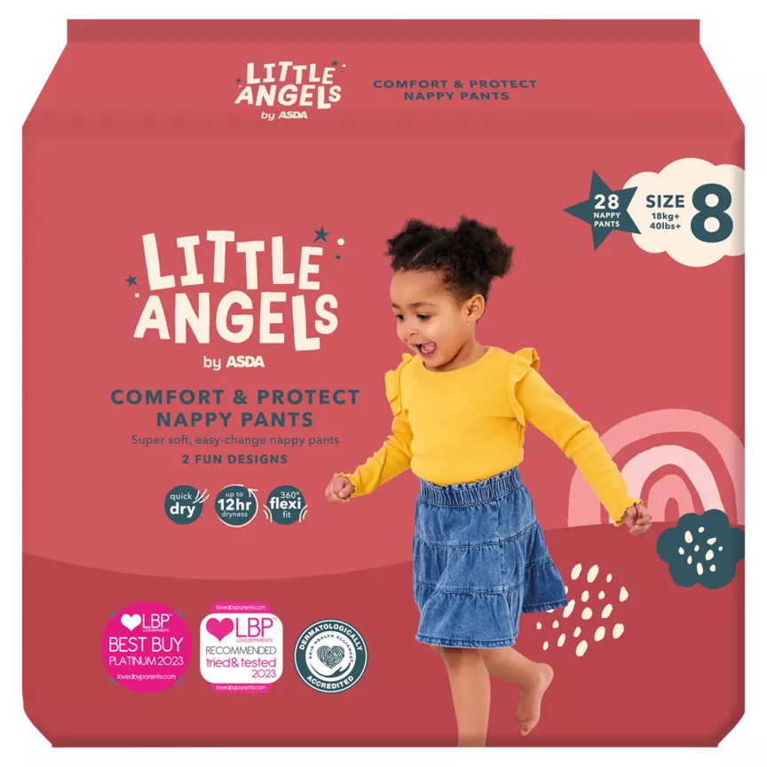LITTLE ANGELS by ASDA Comfort & Protect Size 8 18kg+ 28 Nappy Pants