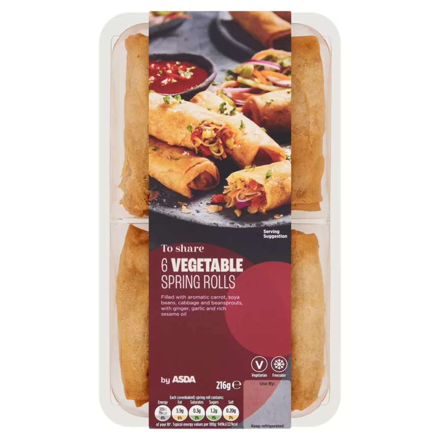 ASDA To Share 6 Vegetable Spring Rolls 216g