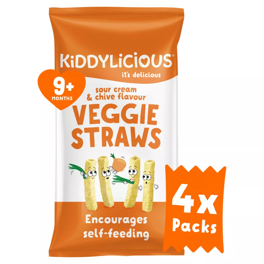 Kiddylicious Sour Cream & Chive Flavour Veggie Straws 4 x 12g (48g)