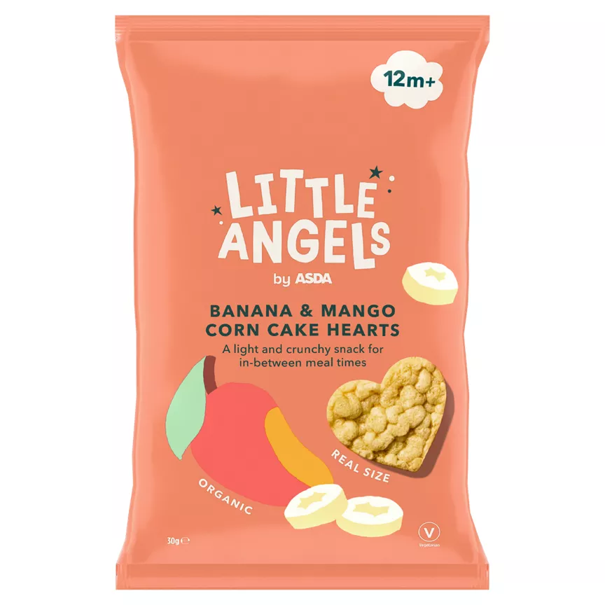 LITTLE ANGELS by ASDA Banana & Mango Corn Cake Hearts 12m+ 30g