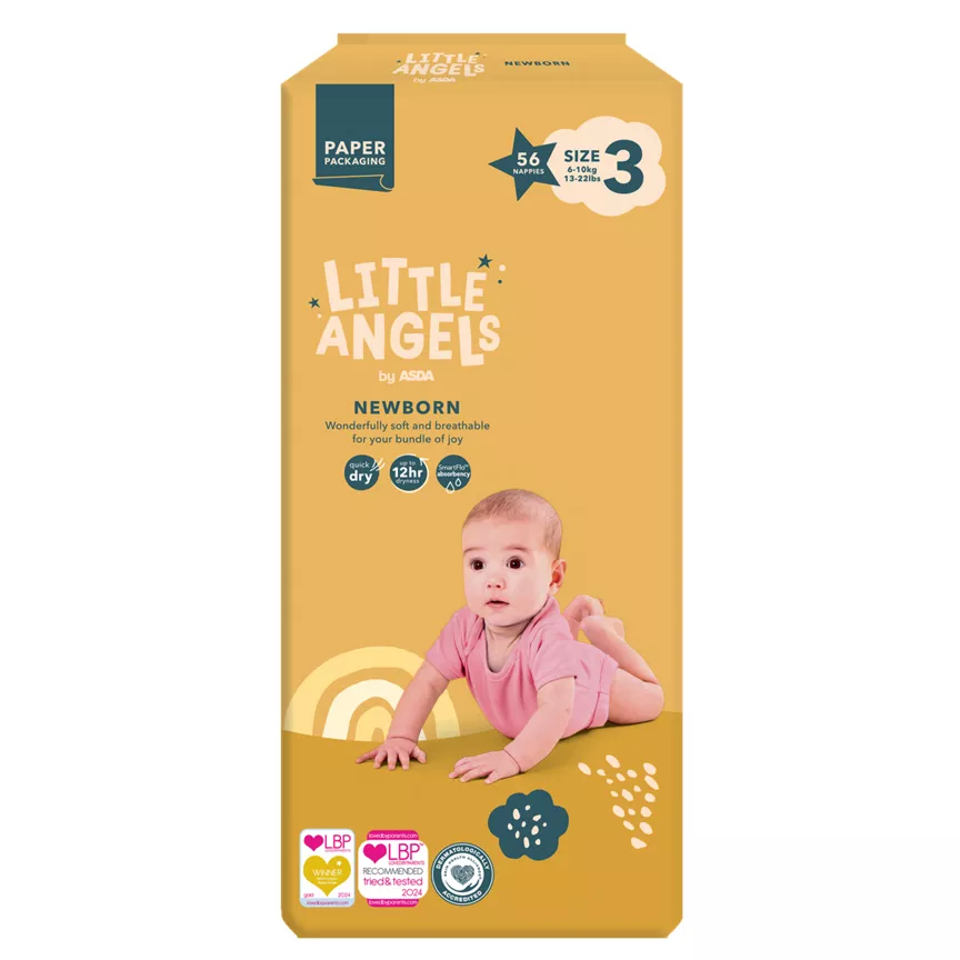LITTLE ANGELS by ASDA Newborn 3 6-10kg 56 Nappies