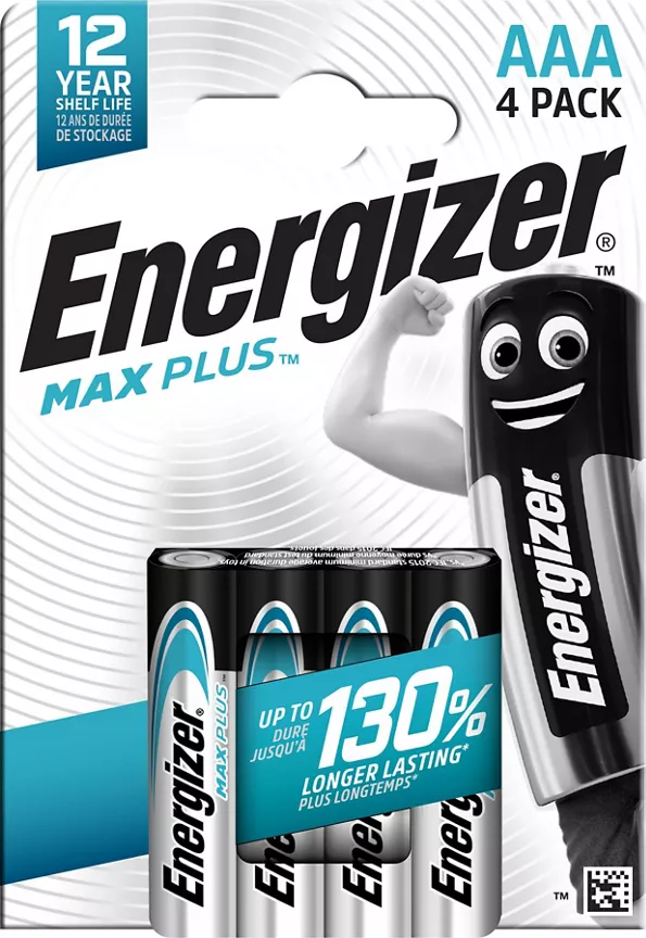 Energizer Max Plus AAA Batteries, Alkaline, 4 Pack
