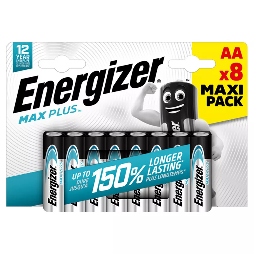 Energizer Max Plus AA Batteries, Alkaline, 8 Pack