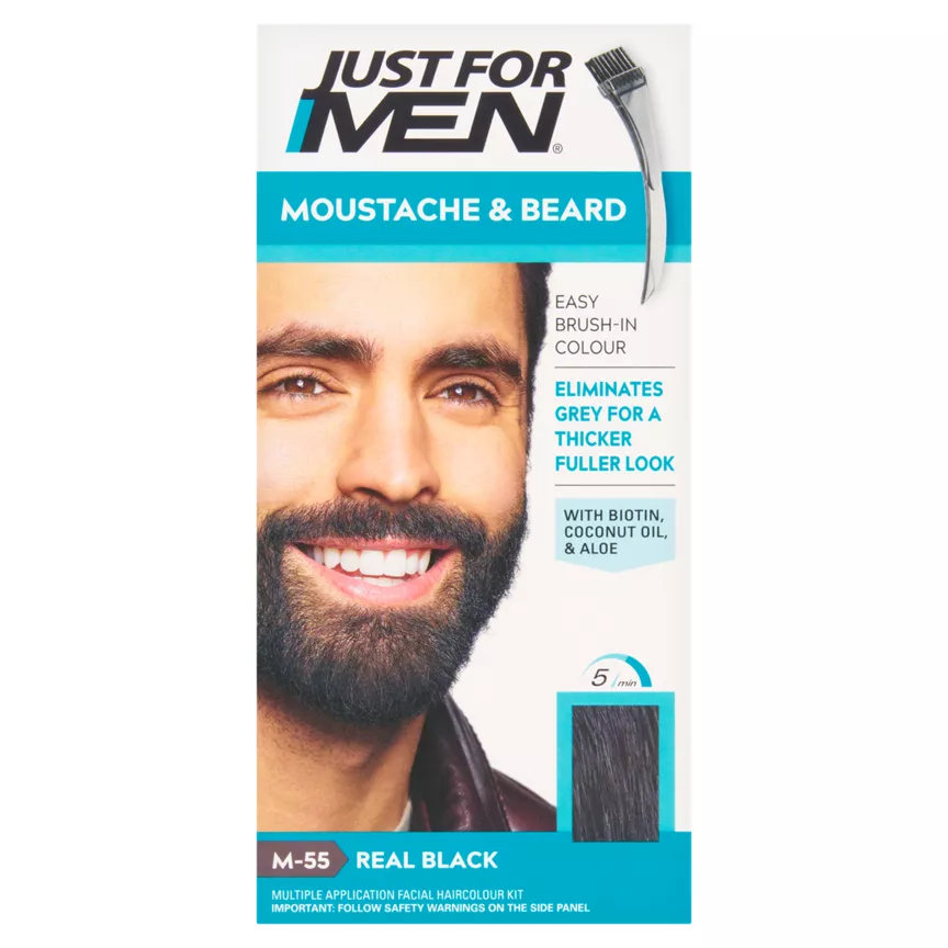 Just For Men Moustache & Beard M-55 Real Black Multiple Application Facial Haircolour Kit