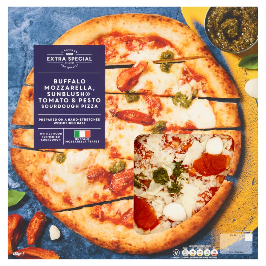 ASDA Extra Special Buffalo Mozzarella, Sunblush Tomato & Pesto Sourdough Pizza 458g