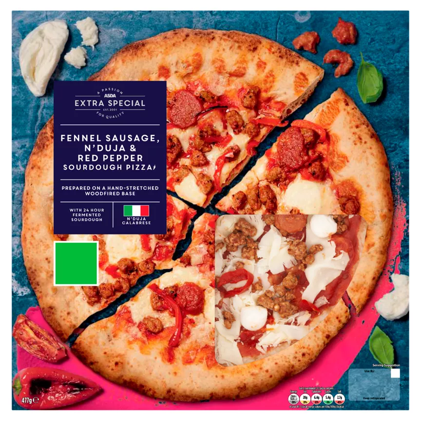 ASDA Extra Special Fennel Sausage, N'duja & Red Pepper Sourdough Pizza 477g