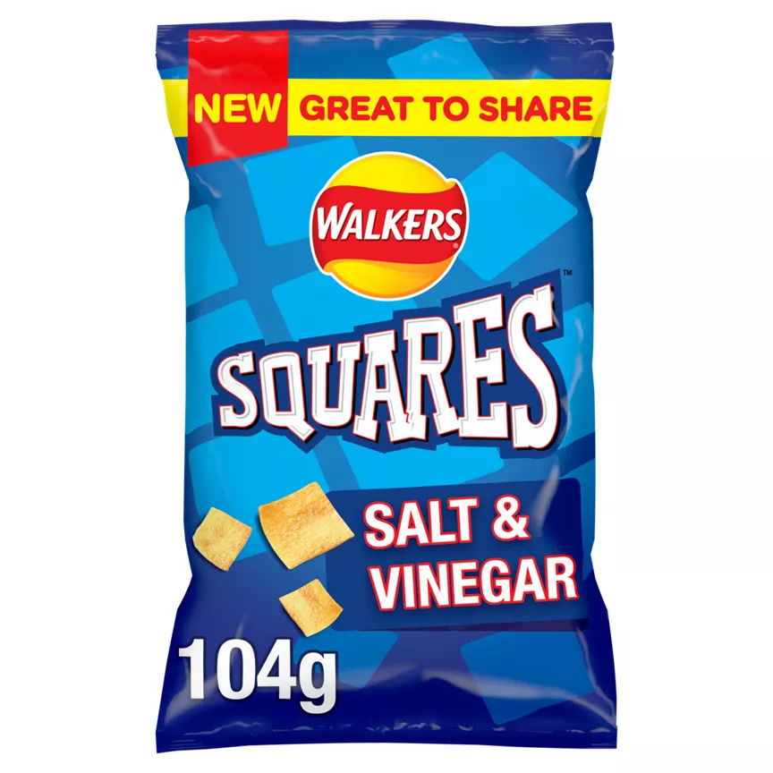 Walkers Squares Salt & Vinegar Sharing Snacks Crisps 104g - Image 1
