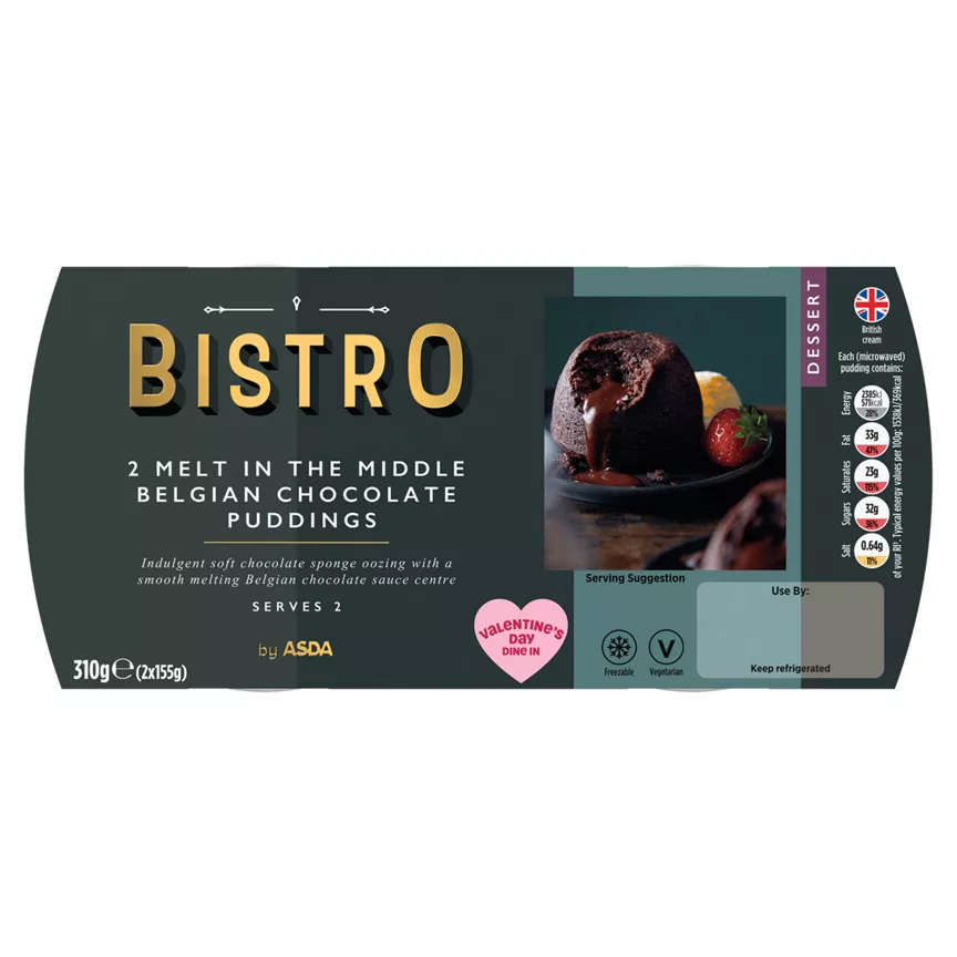 Bistro by ASDA Melt in the Middle Belgian Chocolate Puddings 2 x 155g (310g)