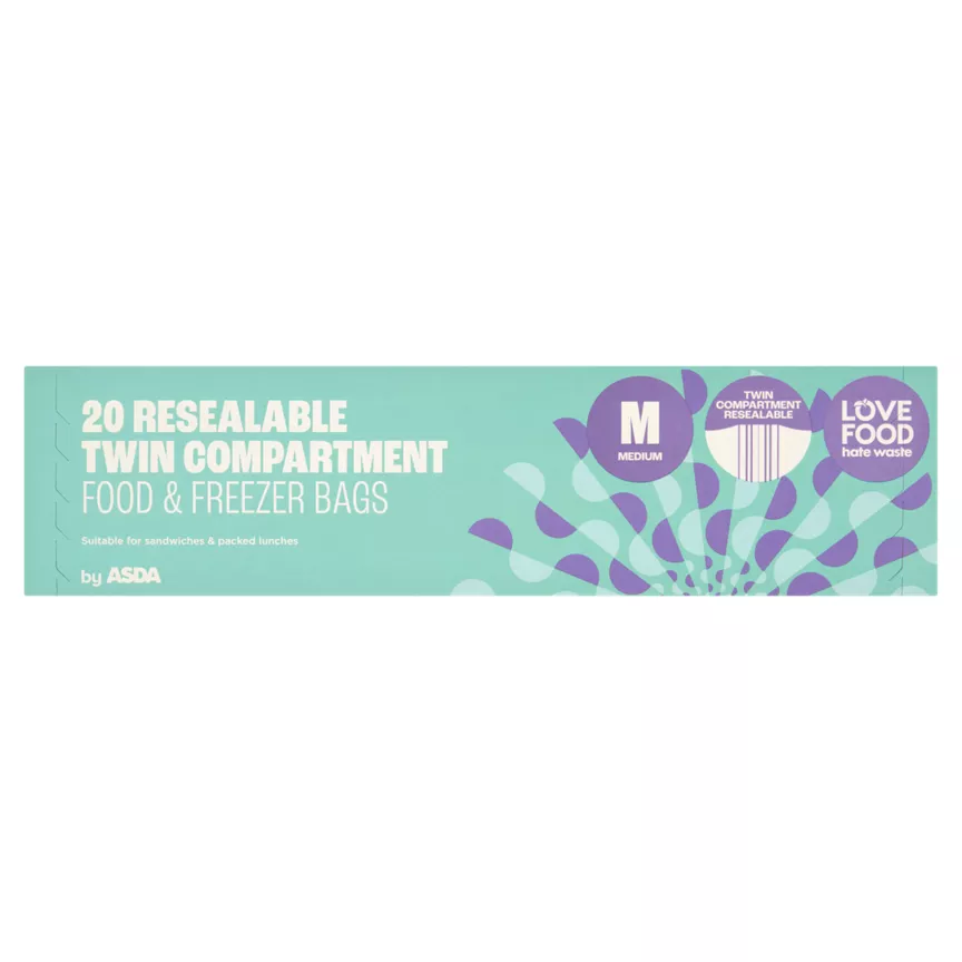 ASDA 20 Twin Compartment Resealable Food & Freezer Bags Medium