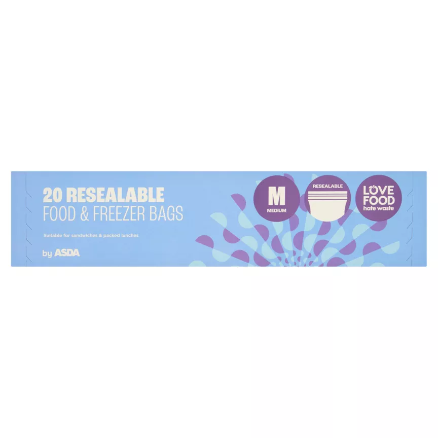 ASDA 20 Resealable Dual Track Seal Food & Freezer Bags Medium