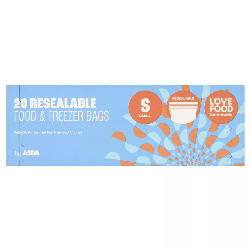 ASDA 20 Resealable Dual Track Seal Food & Freezer Bags Small