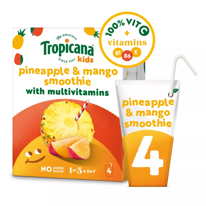 Tropicana Kids Pineapple & Mango Smoothie 4 x 150ml