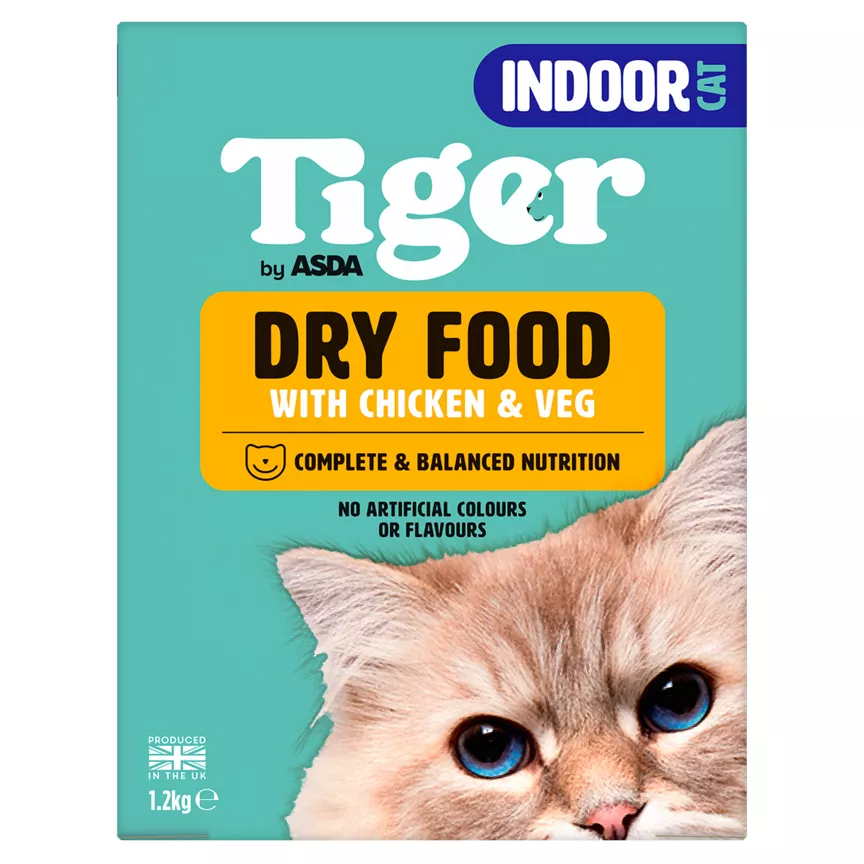 Tiger by ASDA Dry Food with Chicken & Veg Indoor Cat 1.2kg