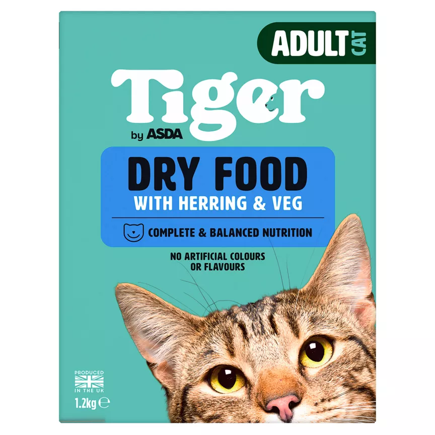 Tiger by ASDA Dry Food with Herring & Veg Adult Cat 1.2kg