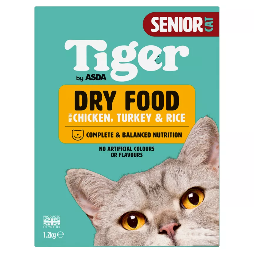Tiger by ASDA Senior Cat Dry Food with Chicken, Turkey & Rice 1.2kg