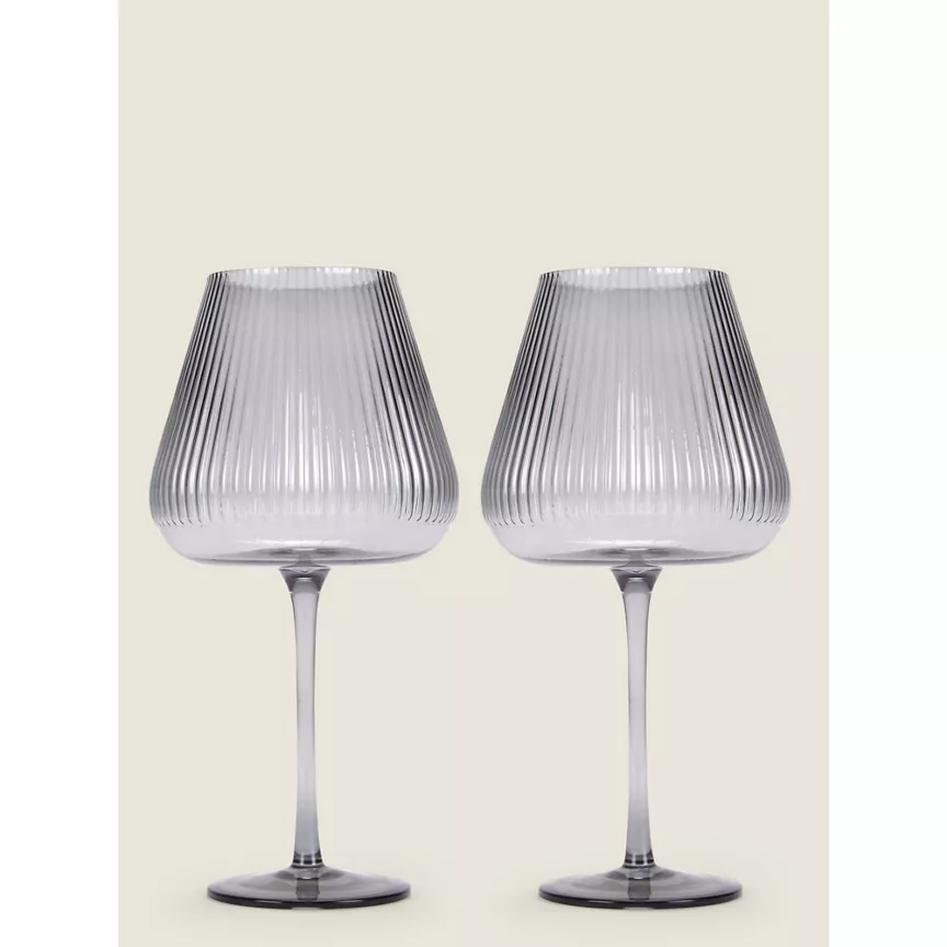 George Home Grey Ribbed Wine Glass - Set of 2