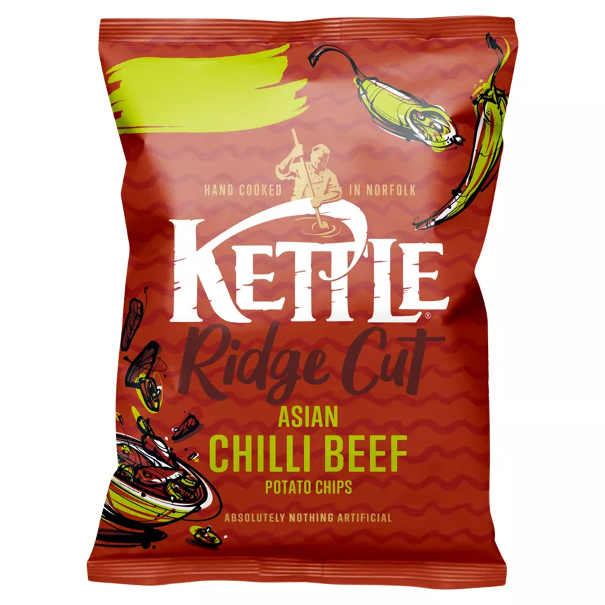 Kettle Ridge Cut Asian Chilli Beef Potato Chips 130g - Image 1
