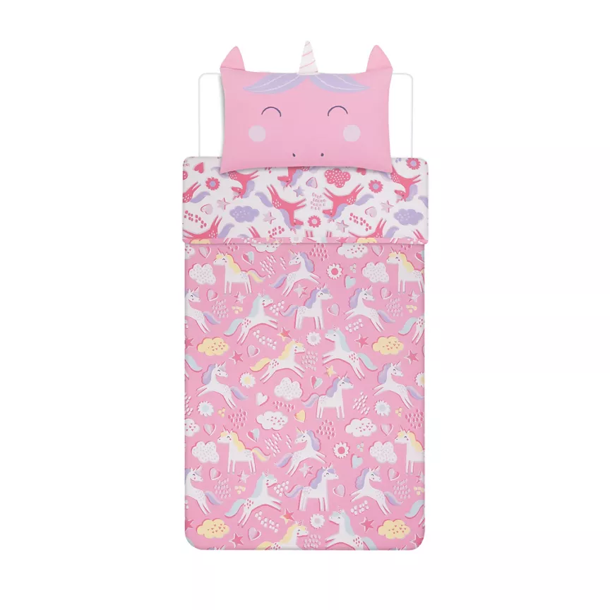 George Home Pink Unicorn 3D Reversible Duvet Set - Toddler