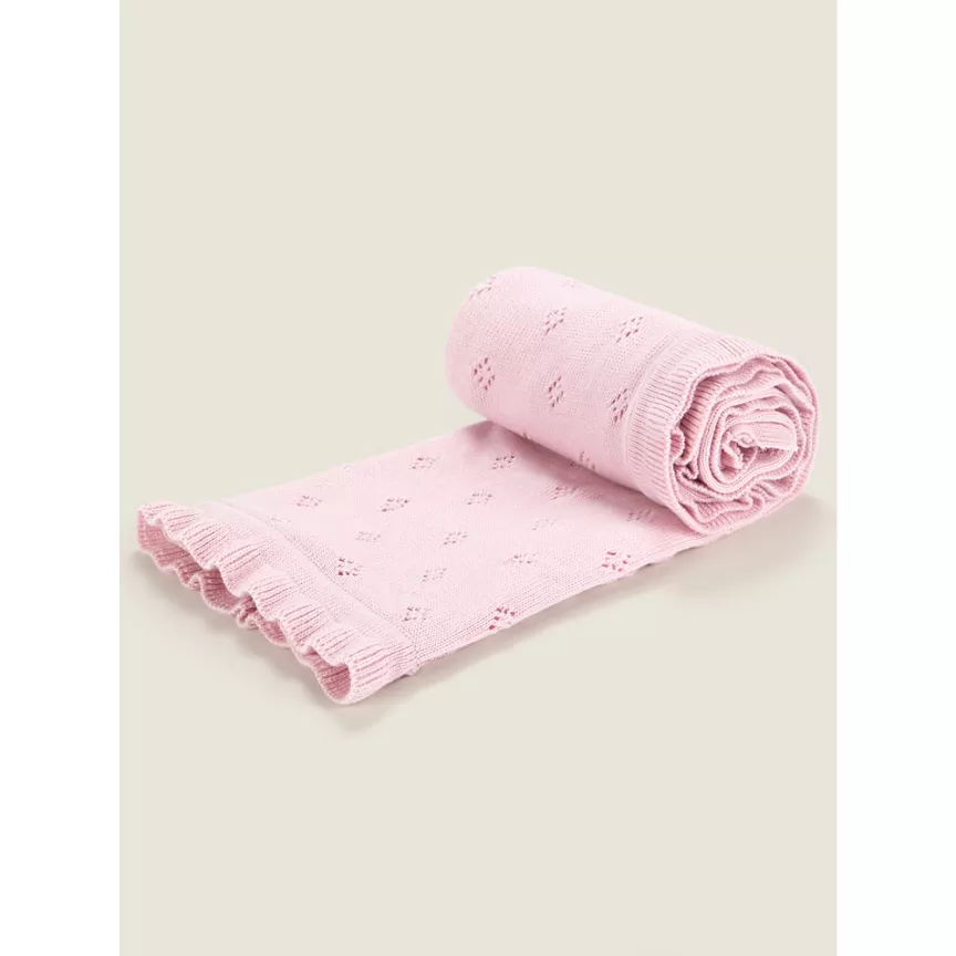 George Home Pink Pointelle Cotton Knitted Shawl
